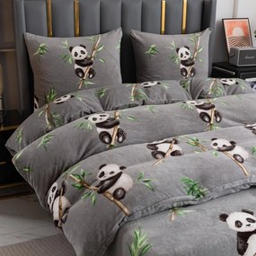 Lenjerie cocolino HAPPY PANDA gri Dimensiune lenjerie de pat: 70 x 80 cm | 140 x 200 cm