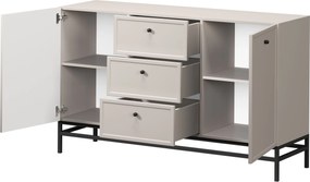 Comodă cu sertare Lorini 150 cm - cașmir / mânere negre / cadru metalic