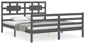 3194453 vidaXL Cadru de pat cu tăblie, gri, 160x200 cm, lemn masiv