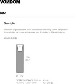 Ghiveci plante design decorativ exterior/interior Square tower pot 25x25x100cm