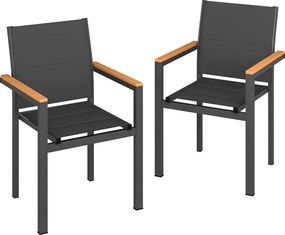 Outsunny Set 2 Scaune Grădină Empilabile cu Șezut și Spătar Capitonați, Gri Închis | Aosom Romania