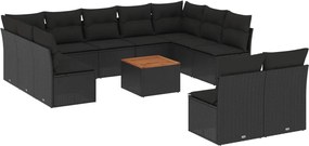 vidaXL Set canapele de grădină, 12 piese, cu perne, negru, poliratan