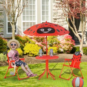 Outsunny Set masă de grădină cu 2 scaune pliabile, masă și scaune pentru copii în aer liber cu umbrelă din metal și poliester, roșu | Aosom Romania