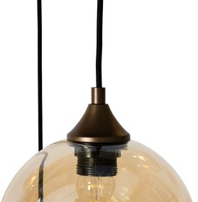 Lampă suspendată Art Deco bronz închis cu sticlă chihlimbar ovală 8 lumini - Sandra