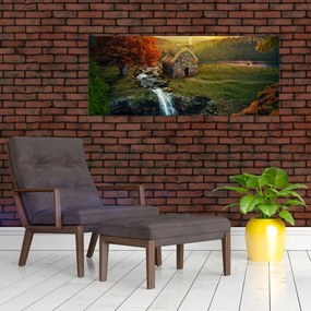 Tablou cu căbănuță în peisaj de poveste (120x50 cm)
