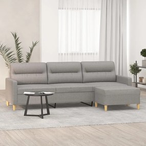 3153429 vidaXL Canapea cu 3 locuri și taburet, gri deschis, 210 cm, textil