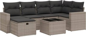 vidaXL Set canapele de grădină, 7 piese, cu perne, gri, poliratan