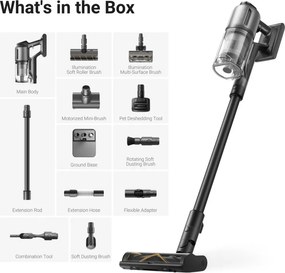 Aspirator verticar fara fir Dreame Z30 VZV17A, 855 W, 310 AW, 150.000 rpm, 3 viteze, 0,6 L, 90 min, HEPA H14, LED, Motor fara perii, Negru