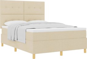 vidaXL Pat cu arcuri cu saltea cu headboard Crem 140 x 190 cm țesătură