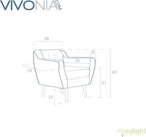 Fotoliu LUX elegant si confortabil cu picioare stejar si tapiterie galbena, Kelly 1 stejar/ galben
