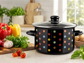 Oala din otel emailata cu capac Rosberg Premium RP54518I18G, Ø18x11 cm, 2 l, Toate plitele inclusiv inductie, Negru