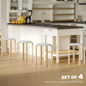 HOMCOM Set de Scaune Stivuibile pentru 4 Persoane, Scaune Moderne de Stivuire, Scaune Rotunde fără Spate, 40x40x45 cm, Lemn Natural | Aosom Romania