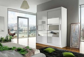Supermobel Dulap dormitor cu uşi glisante BEGA III cu oglindă, 180x215x57, alb mat