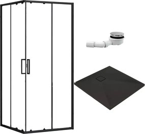 Pachet cabina de dus Rea Punto negru 90x90 cm, cadita pentru dus Deante Correo negru si sifon cadita negru