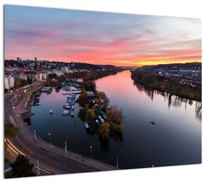 Tablou pe sticlă cu Praga nocturnă (70x50 cm)