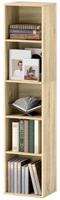 HOMCOM Bibliotecă etajeră de depozitare 5 niveluri cu rafturi reglabile pentru sufragerie, dormitor, birou, 30x24x133,5cm, natural | Aosom Romania