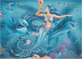 Tablou - Sirenă cu delfini (70x50 cm)