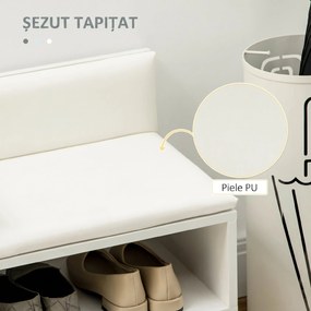 HOMCOM Bancă Dulap pentru Pantofi cu Scaun Căptușit, Raft Deschis și Dulăpior, 80x33x49 cm, Alb | Aosom Romania