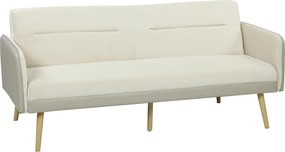 HOMCOM Canapea Extensibilă 3 Locuri Convertibilă cu Cotiere din PU, Colțar Reclinabil Clic Clac în Catifea cu Picioare Metalice și Cadru din Lemn, pentru Living sau Dormitor, 185x84x83 cm, Bej | Aosom Romania