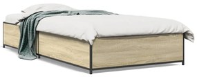 845117 vidaXL Cadru de pat, stejar sonoma, 90x190 cm, lemn prelucrat și metal