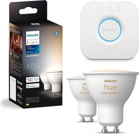 Set de 2 becuri LED reglabile Philips Hue White Ambiance GU10/4,2W/230V + Hue Bridge