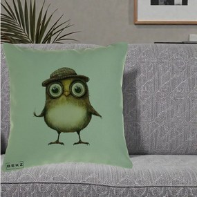 Perna Decorativa Pui Intelectual cu Palarie Tweed, 40x40 cm, Verde, Husa Detasabila, Perna Inclusa, BEKZ®