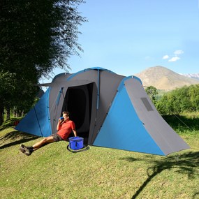 Outsunny Cort de camping pentru familie 4-6 pers. impermeabil ușor de asamblat 2 uși mari dim. 5,55 x 2,25 x 1,9 m gri închis și albastru | Aosom Romania