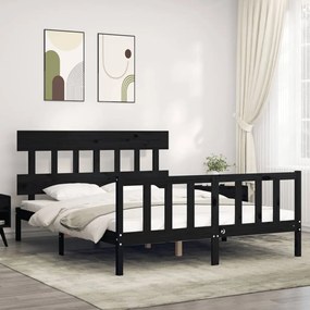 3193345 vidaXL Cadru de pat cu tăblie, negru, king size, lemn masiv