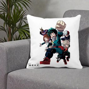 Perna Personalizata My Hero Academia Izuku Deku si Echipa, 40x40 cm, Alba Mata, Husa Detasabila, Perna Inclusa, BEKZ®