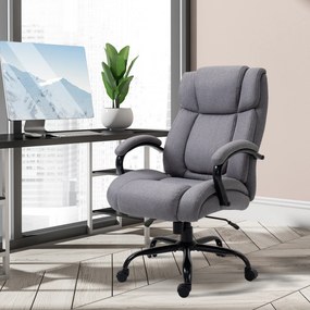 Vinsetto Scaun de birou, Scaun de șef ergonomic, Scaun de birou căptușit cu brațe, Scaun rotativ cu înălțime reglabilă și funcție de legănare, aspect de in, rezistent până la 220 kg, Gri deschis | Aosom Romania
