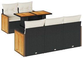 3327661 vidaXL Set mobilier grădină perne 6 piese negru poliratan/lemn acacia