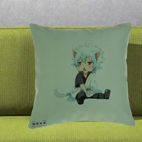 Perna Personalizata Gintama Gintoki Chibi Pisica, 40x40 cm, Verde, Husa Detasabila, Perna Inclusa, BEKZ®