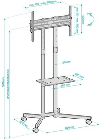 Suport mobil cu raft pentru televizor CONNECT IT CMH-9100-BK 37-70” negru