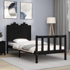 3192285 vidaXL Cadru de pat cu tăblie, negru, 90x200 cm, lemn masiv