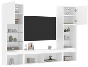 3216690 vidaXL Unități de perete TV cu LED-uri, 5 piese, alb, lemn prelucrat