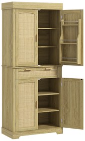 HOMCOM Dulap Bucătărie 76×40×183 cm cu 2 Uși și Sertar, Rafturi Condimente, Stejar | Aosom Romania