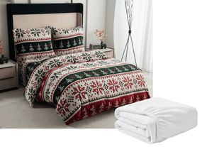 Set Lenjerie cocolino FROSTED CHRISTMAS colorat + cearsaf Cocolino microplus cu elastic SOFT 90x200 cm alb, pat de o persoana