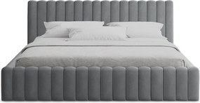 Pat matrimonial gri tapițat cu spațiu de depozitare cu somieră 180x200 cm Lemi – Makamii