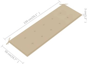 Banca gradina, cu perna bej, 150 cm, lemn masiv tec 1, Bej, 150 cm, 1