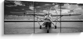 Tablou - Avion alb-negru și alb-negru (cu ceas) (90x30 cm)