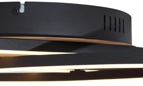 Plafonieră neagră cu lemn de nuc, incl. LED, cu 3 trepte de intensitate, cu 2 lumini - Kane