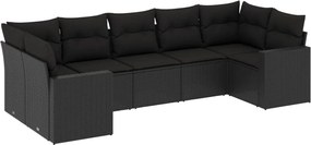 vidaXL Set canapele de grădină cu perne, 7 piese, negru, poliratan