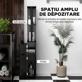 Kleankin Coloană de Baie cu 2 Rafturi și 2 Dulapuri, Mobilier Înalt de Baie Spațios din MDF, 15,2x29,8x118 cm, Negru | Aosom Romania