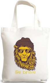 Sacosa de Panza pentru Cumparaturi, Geanta Tote, model Be Brave, 38x34.5 cm, Alba, BEKZ®