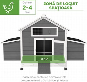PawHut Coteț din Lemn pentru Exterior cu 2 Cuiburi de Ouă, Adăpost pentru Găini cu Tavă Detașabilă și Acoperiș din Asfalt, pentru 2-4 Găini, Gri | Aosom Romania