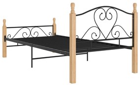 Cadru de pat, negru, 100x200 cm, metal black and light wood, 100 x 200 cm