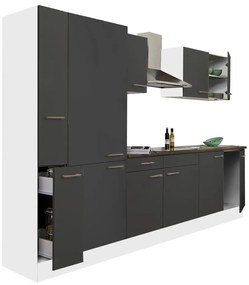 Mobilă de bucătărie Yorki 300, corp alb, față antracit satinat, cu dulap cu raft