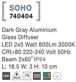 Aplica LED ambientala de exterior IP54 SOHO II gri NVL-740404