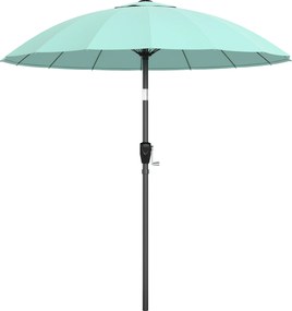 Outsunny Umbrelă de grădină rotundă 2 m, înclinabilă, deschidere/închidere cu manivelă, 16 spițe, turcoaz | Aosom Romania