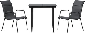 vidaXL Set mobilier de grădină, 3 piese, negru, textilenă și oțel